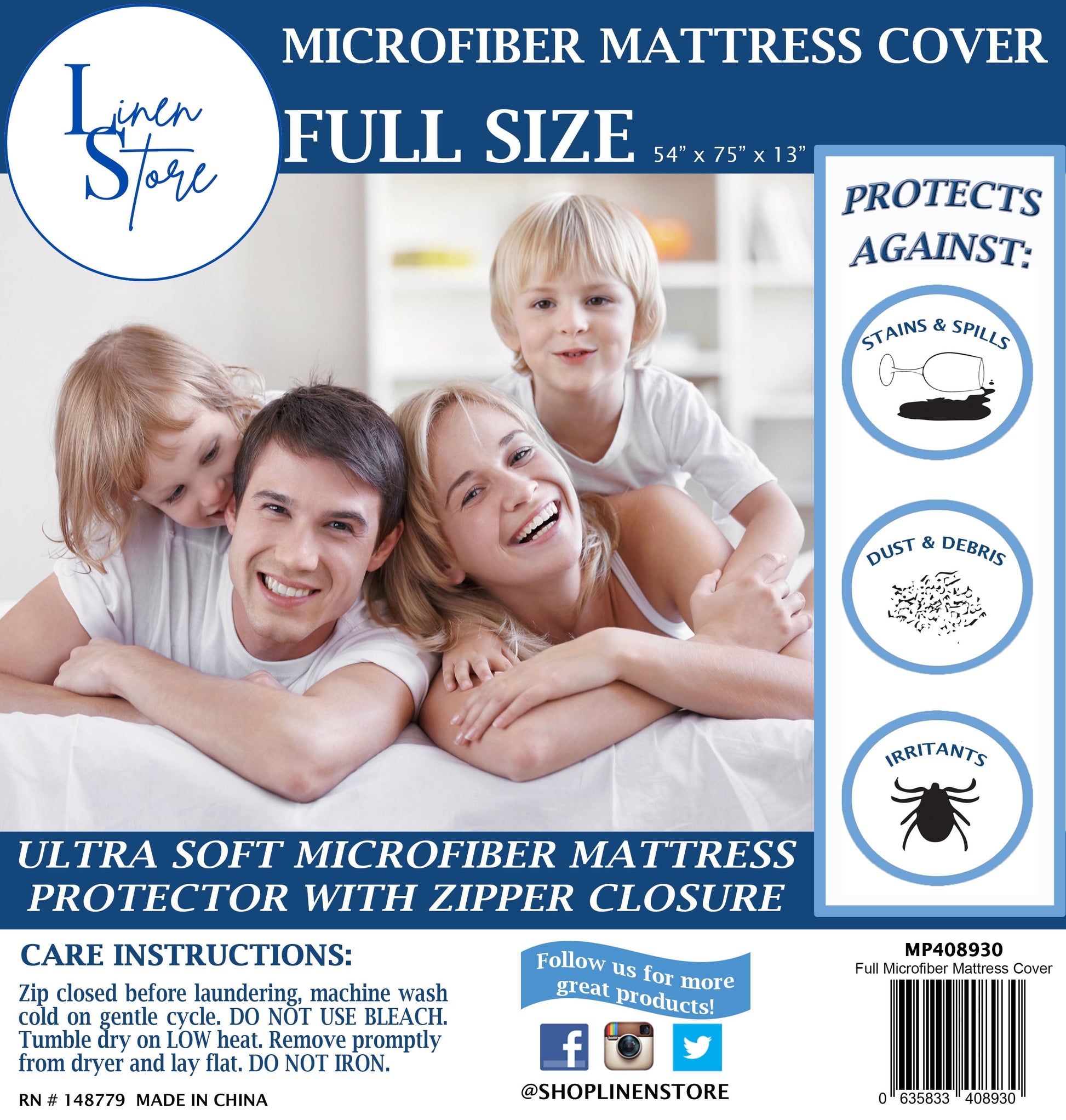 Microfiber Mattress Cover Waterproof Shield Zippered Mattress Protector Shield Encasement, Velcro Zip, Ultra Soft Full Size