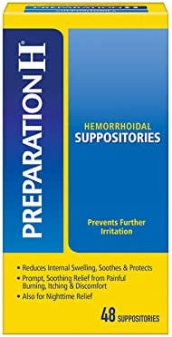 Preparation H Suppositories for Hemorrhoid Relief, Burning and Itching, 48 Count