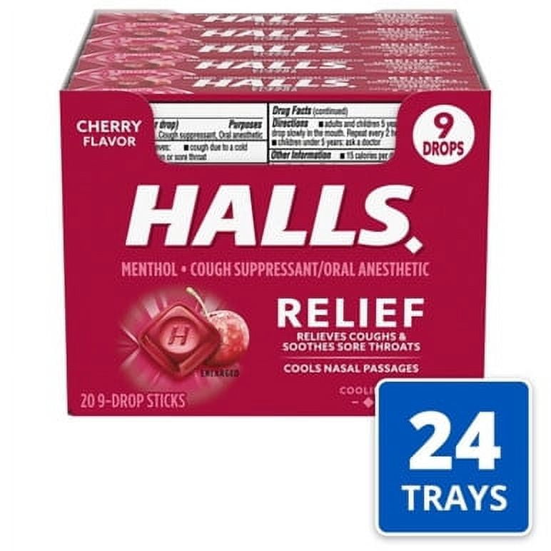 (Price/Case)Halls Cherry Cough Drops, 9 Count, 20 Per Box, 24 Per Case