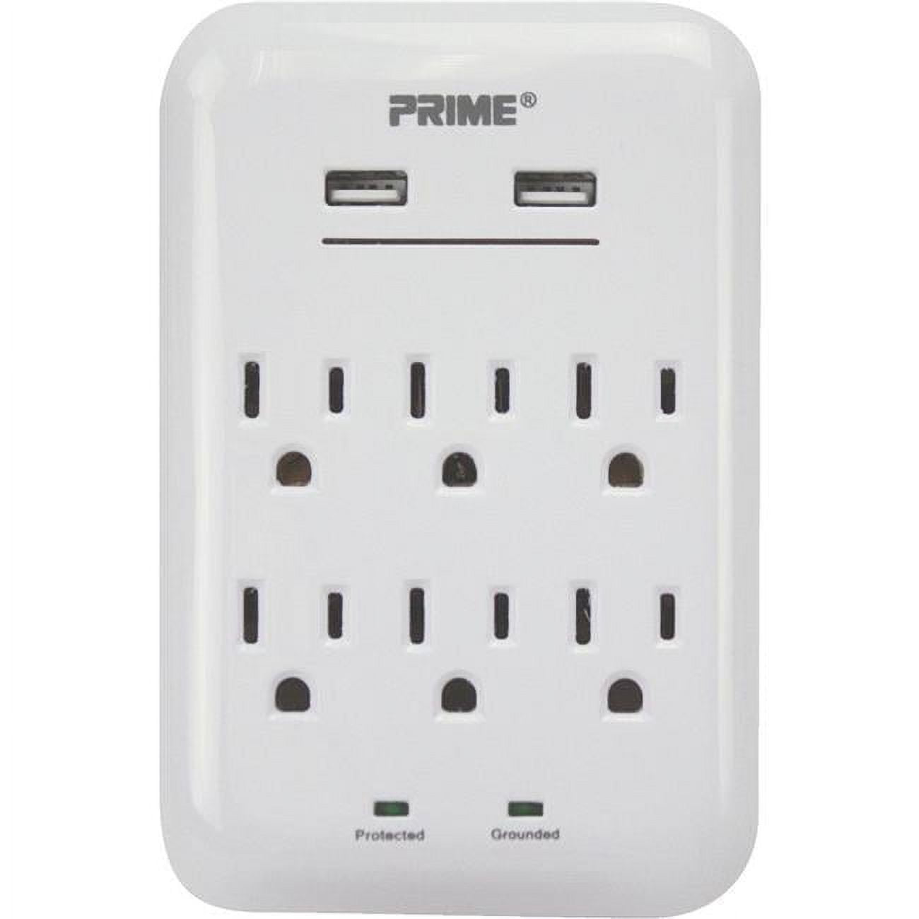 Prime PBUSB346S 125V 6-Outlet & 3.4A 2-USB Charger With Surge Protection