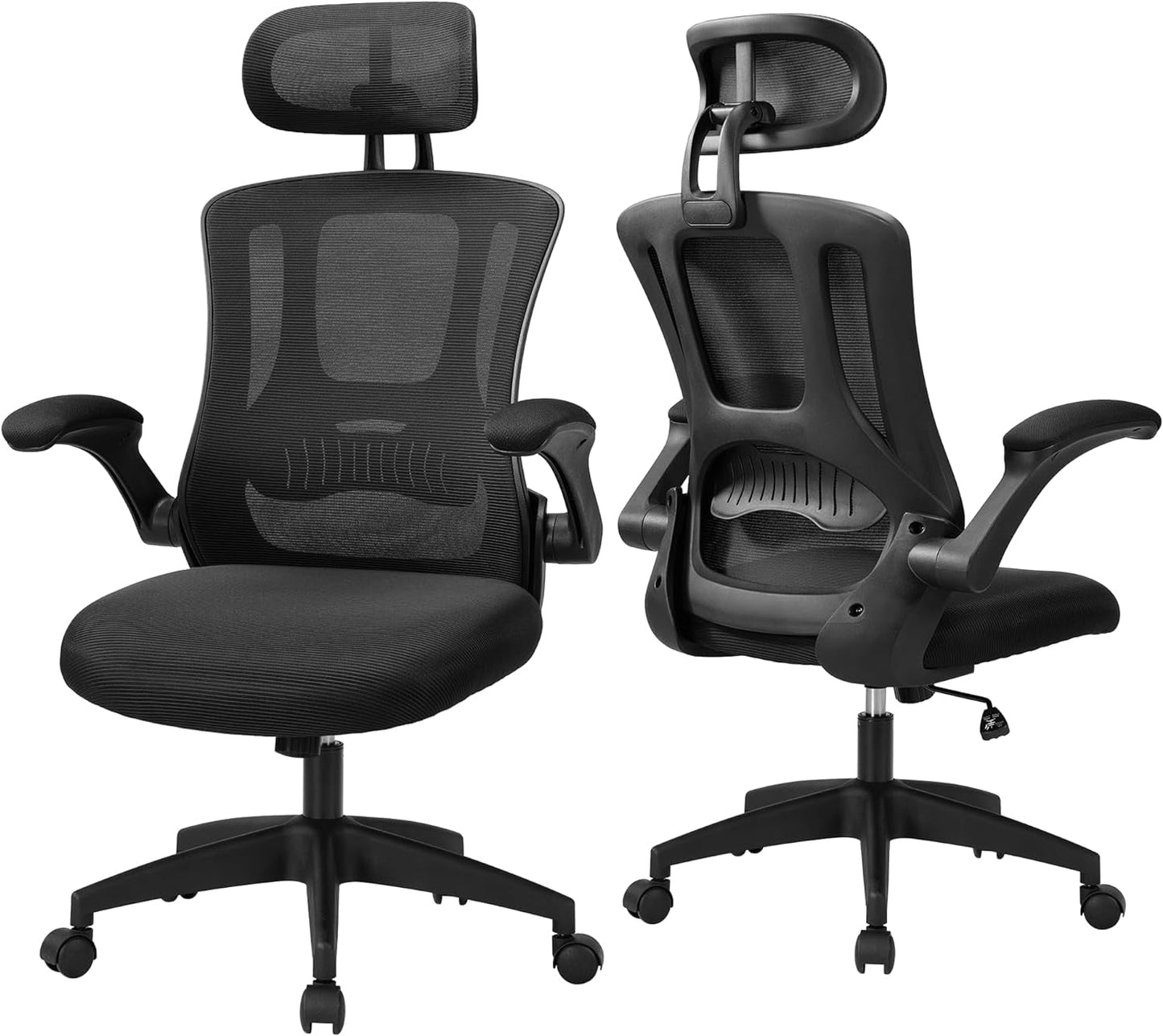 PrimeZone Ergonomic Office Desk Chair - Computer Chair with Adjustable Lift-Up Armrests, Lumbar Support, Headrest & Recline Function, Comfortable Task Chair for Work Study, 350 lbs Capacity, Black