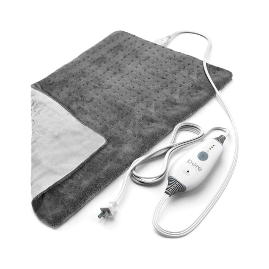 Pure Enrichment® PureRelief™ Deluxe Heating Pad (12" x 24"), Full Body Therapy Pad with 4 InstaHeat™ Settings, Soft Machine-Washable Microplush Fabric and 2-Hour Auto Safety Shut-Off (Gray)