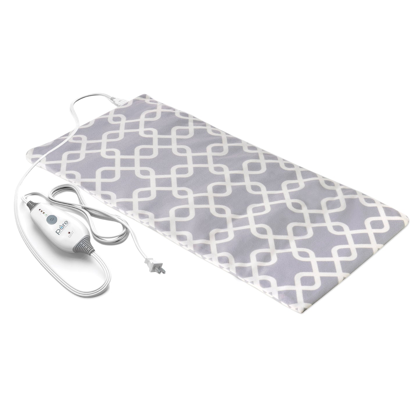 Pure Enrichment PureRelief Express Designer Series Electric Heating Pad - 12” x 24” Fast-Heating with 4 Heat Settings, Machine-Washable Fabric, & 2-Hour Auto Safety Shut-Off - Gray Trellis