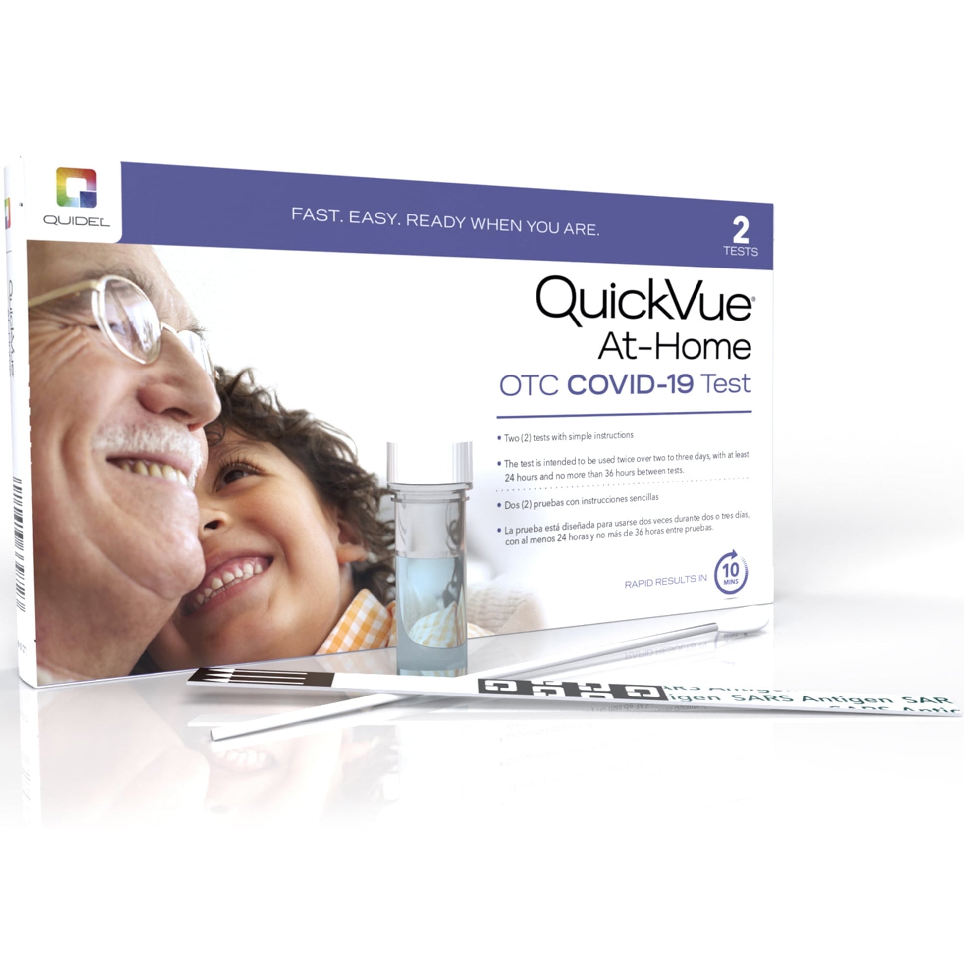 Quidel QuickVue At-Home OTC COVID-19 Test Kit, 3 Packs, 6 Tests Total, Self-Collected Nasal Swab Sample, 10 Minute Rapid Results