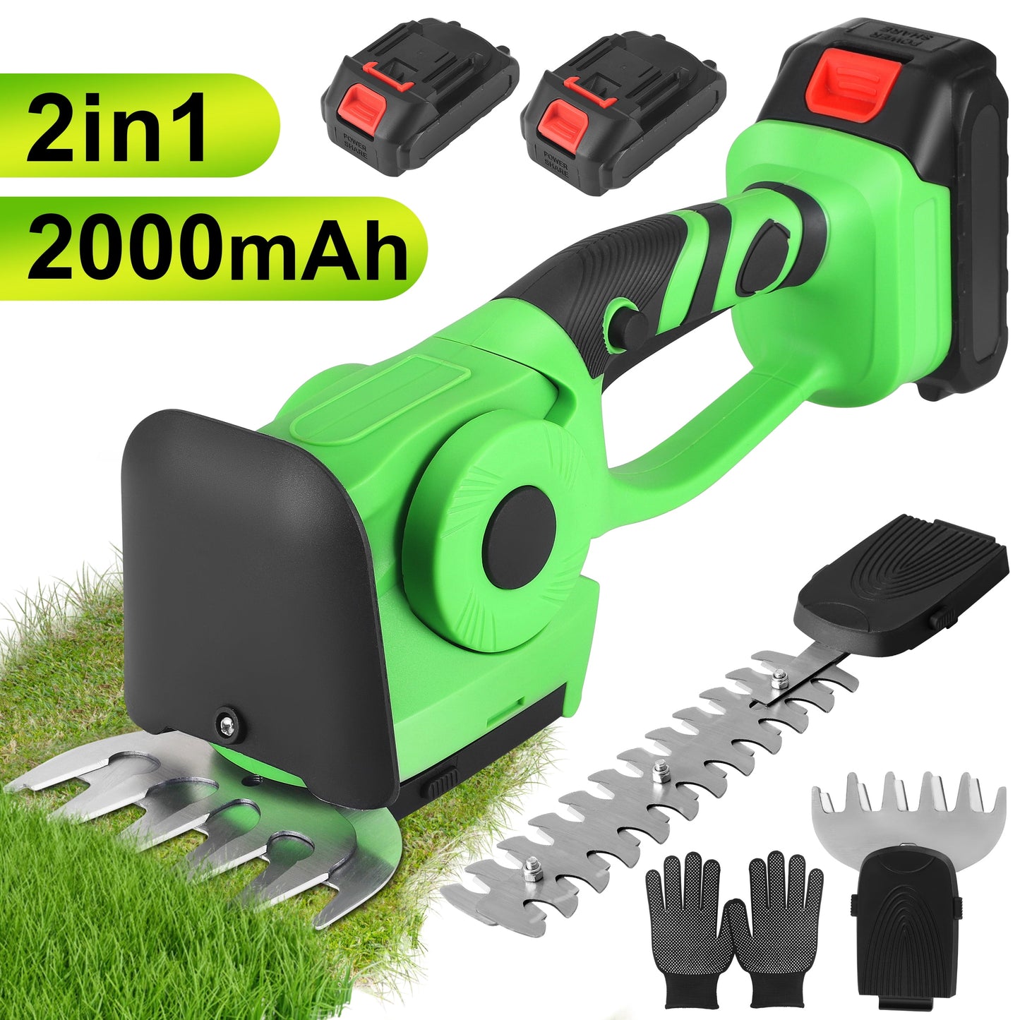 RELOIVE  2-in-1 Cordless Hedge Trimmer,21V Cordless Grass Shears,Electric Grass Trimmer/Hedge Shears,Handheld Grass Cutter with 2.0Ah Battery  for Garden, Lawn