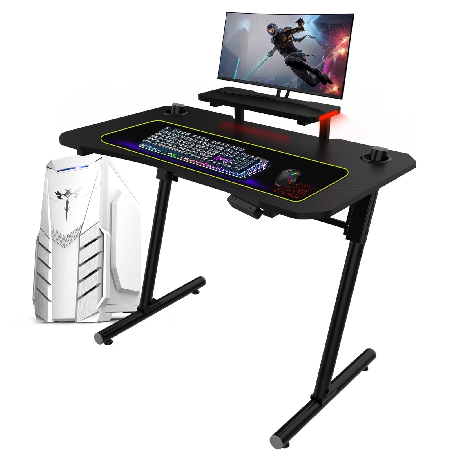 RGB Gaming Desk with LED Lights and Monitor Shelf Stand 41 Inch PC Computer Table Workstation