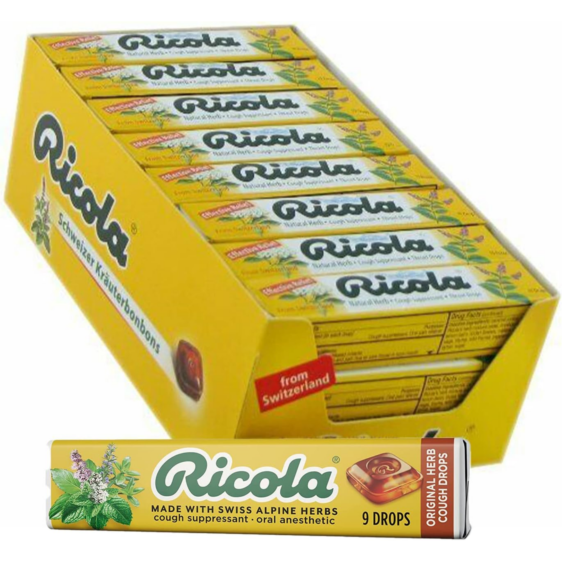 RICOLA Original Herb Honey Drops Made With Swiss Alpine Herbs Cough Suppressant Oral Anesthetic, 9 Drops, 20 Count 180 Total Count