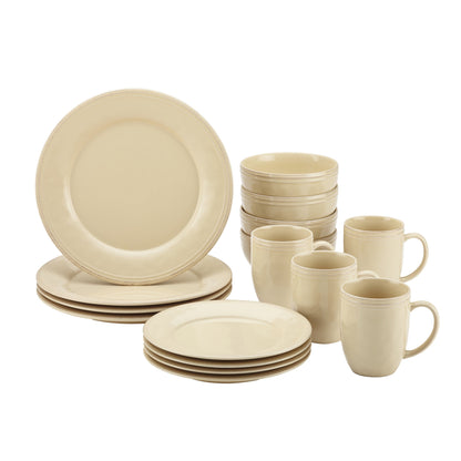 Rachael Ray 16-Piece Cucina Stoneware/Ceramic Dinnerware Set, Almond Cream