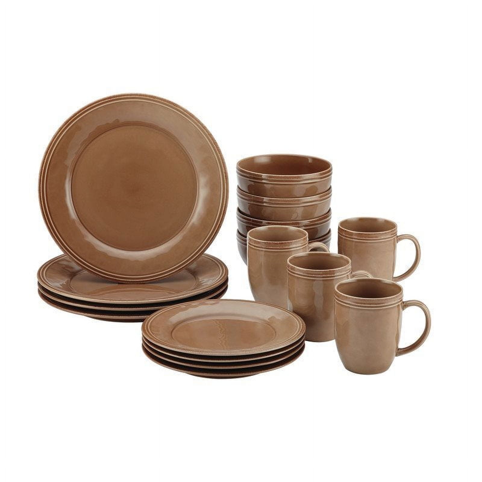 Rachael Ray 16-Piece Cucina Stoneware/Ceramic Dinnerware Set, Mushroom Brown