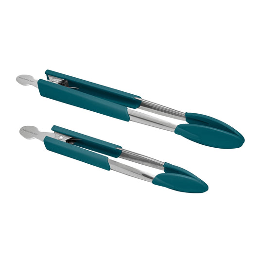 Rachael Ray 2-Piece Lil Huggers Silicone 2 Piece Tongs Set, Marine Blue