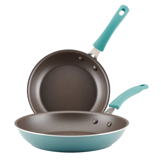 Rachael Ray Cook + Create 2 Piece Aluminum Nonstick Frying Pan Set, Agave Blue