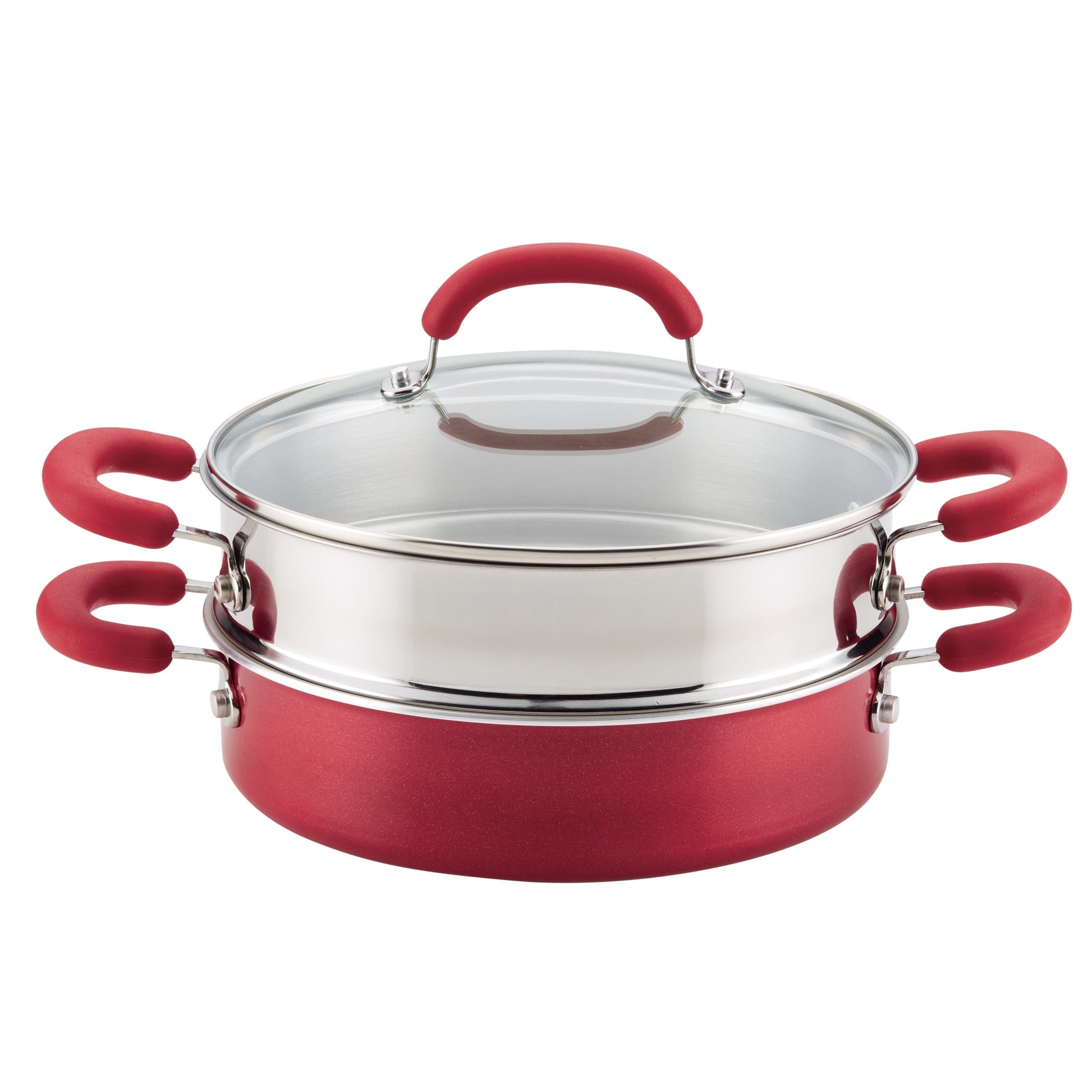 Rachael Ray Create Delicious Aluminum Nonstick Steam Set, 3 Quart, Red Shimmer