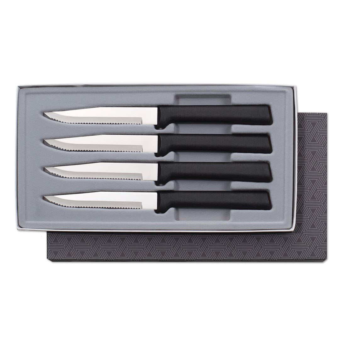 Rada Cutlery Serrated Steak Knife Set – Stainless Steel Knives With Black Resin Steel Handles, Set of 4