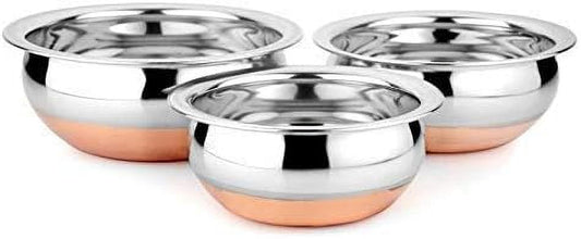 Radhna Designer Multipurpose Copper Stainless Steel Bottom Handi Pots -3 Pieces Set