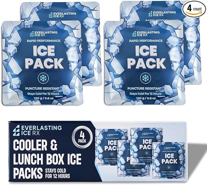 Rapid Performance Reusable Ice Packs for Lunch Boxes, Lunch Bags or Coolers | 4 Pack | Cold for Up to 12 Hours | Ice Packs for Cooler, Long Lasting for Camping, Beach, & School