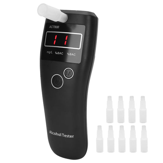 Rarida Mini Breathalyzer Wine Tester Drunk Driving Analyzer LCD with 10pcs Exhale Mouth Black