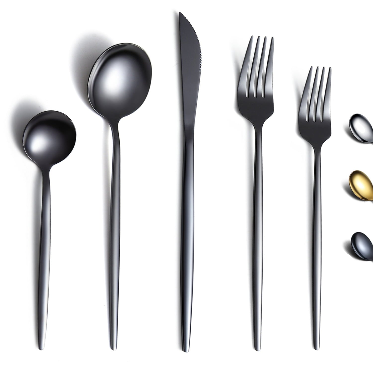 ReaNea Black Silverware Set 20 Pieces, Stainless Steel Flatware Set, Titanium Black Plating Cutlery Set Utensil Sets Service for 4