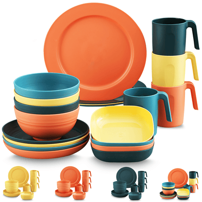 ReaNea Plastic Dinnerware Set of 20 Pieces, Unbreakable and Reusable Light Weight Plates Mugs Bowls Dishes Easy to Carry and Clean BPA Free Service for 4