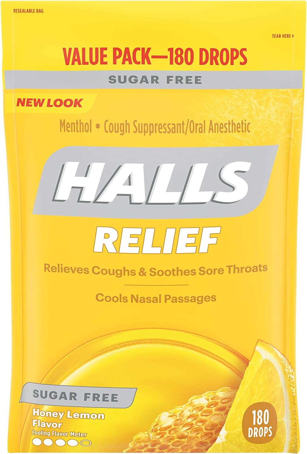 Relief Honey Lemon Sugar Free Cough Drops, Value Pack, 180 Drops