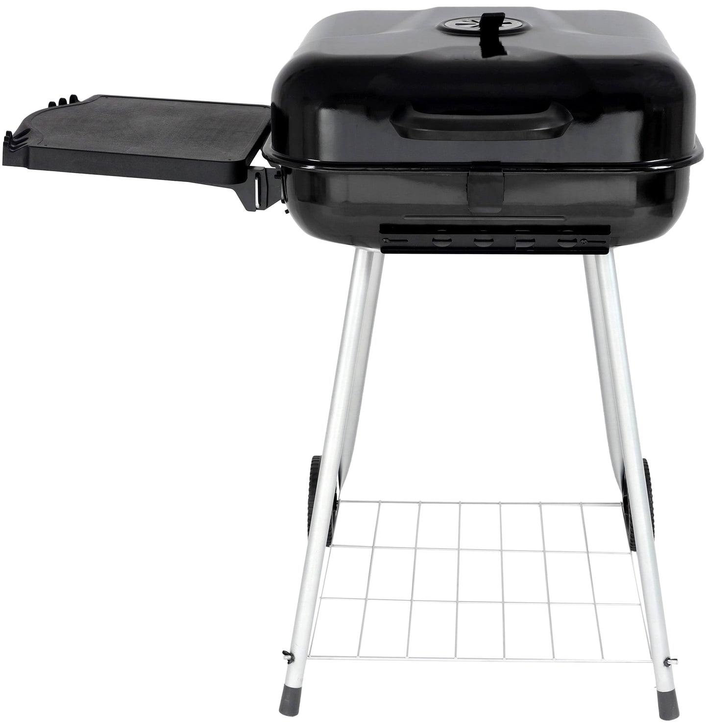 RevoAce 22" Square Steel Charcoal Grill with Foldable Side Shelf, Black