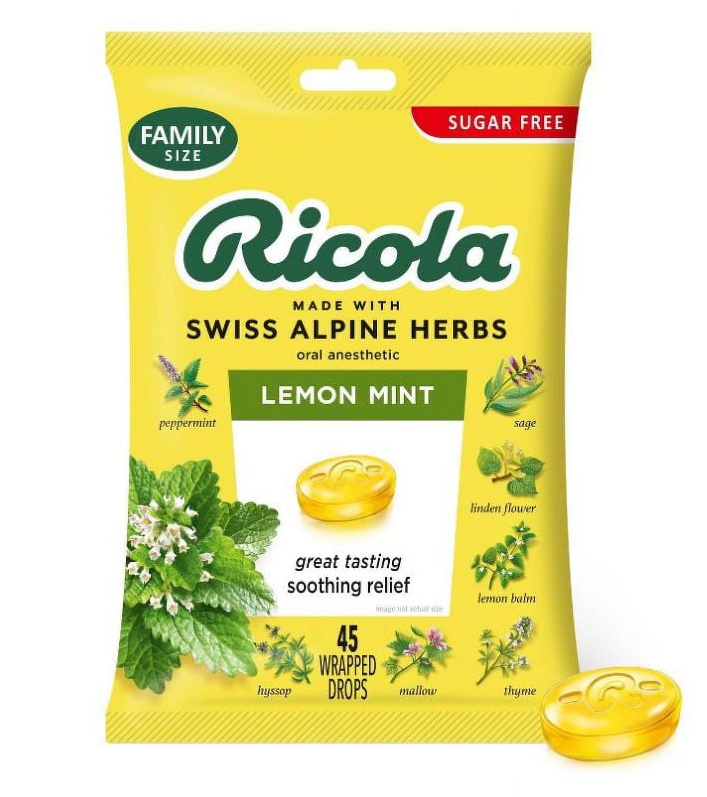 Ricola Cough Drops - Sugar Free Lemon Mint - 45 Wrapped Drops - Pack Of 6