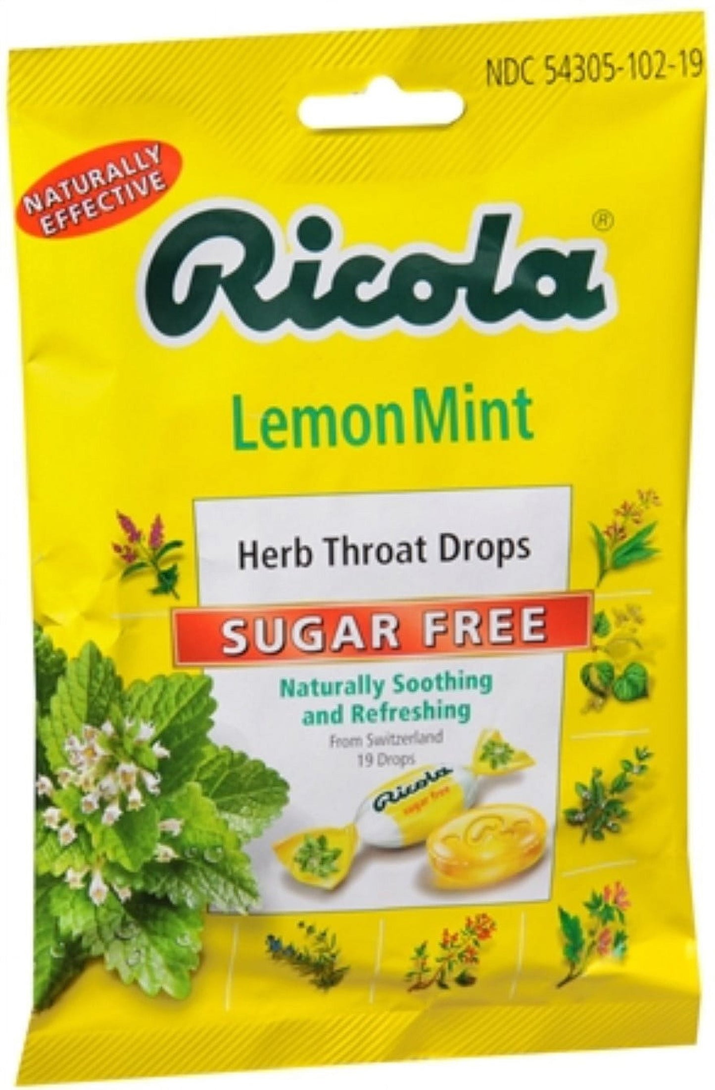 Ricola Sugar Free Herb Throat Drops Lemon Mint 19 Each (Pack of 6)