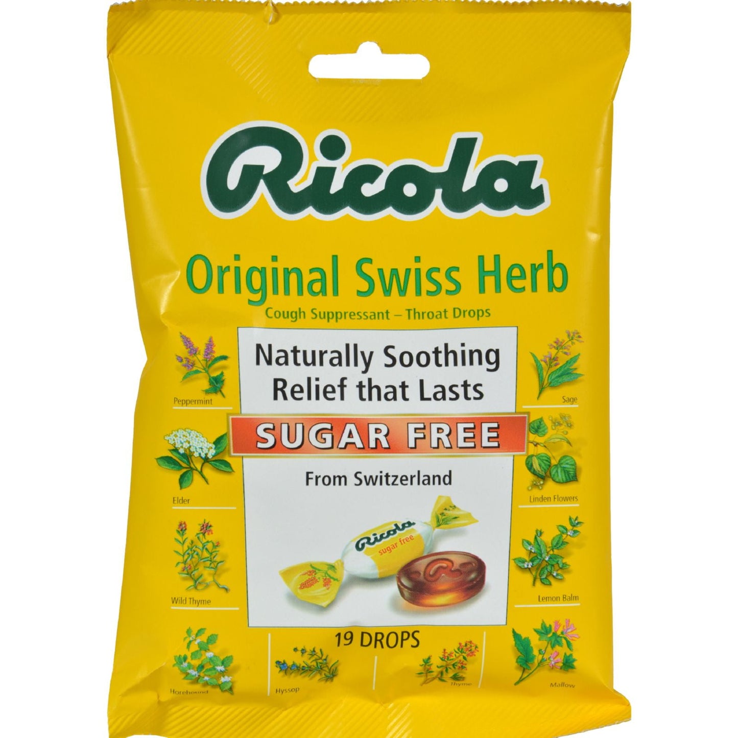 Ricola Sugar Free Original Swiss Herb Cough Drops, 19 Count (Pack of 6)