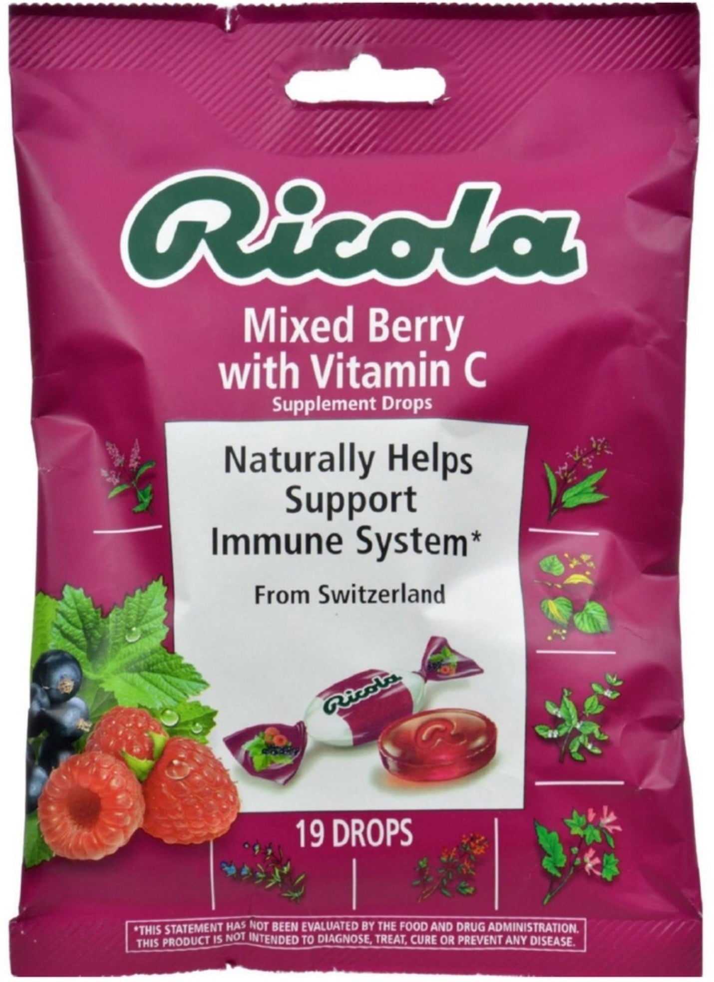 Ricola Supplement Drops with Vitamin C, Mixed Berry 19 ea (Pack of 6)