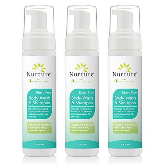 Rinse Free Body Wash & Shampoo | Hospital Grade Full Hair & Body No Water or Rinse Cleansing Foam with Aloe Vera - Non Allergenic Non Sensitizing - No Shower Wipe Away Foaming Cleanser - 3 Bottle