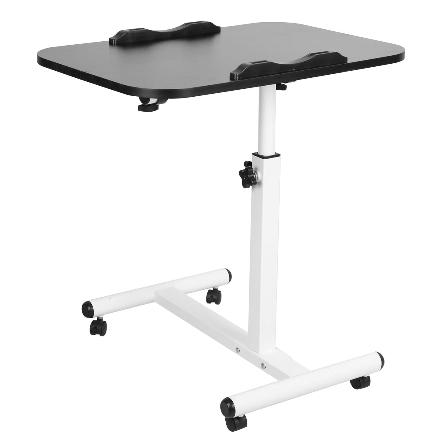 Rolling Laptop Table, TeqHome Small Standing Desk Adjustable Height with Wheels Portable Mobile Rolling Laptop Table Desk Computer Rolling Stand 23.6x15.7x37.4in Black