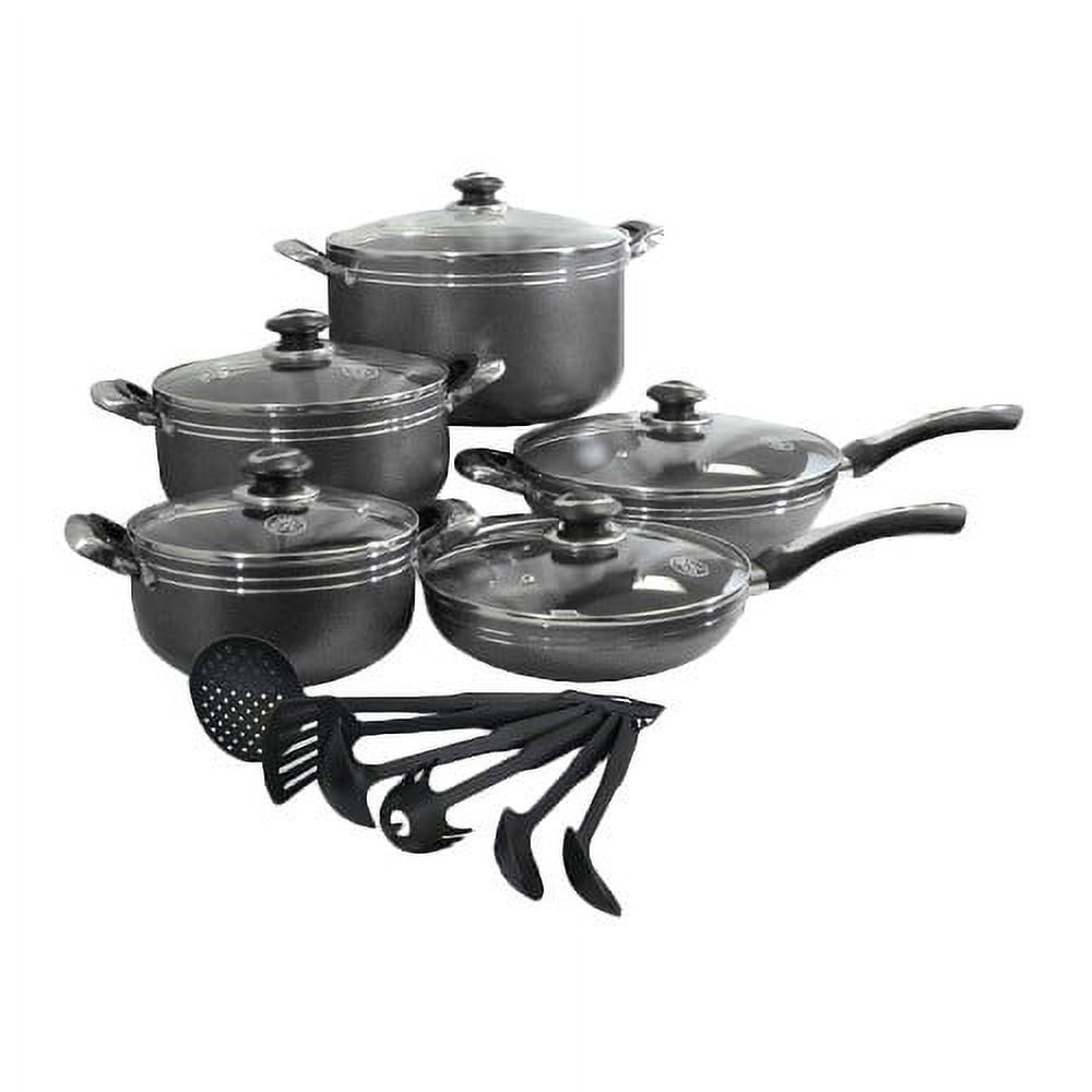 Royal Cookware 16-Piece Easy Clean Aluminum Nonstick Coating Pots and Pans Set/Cookware Set, Dishwasher safe. Gray