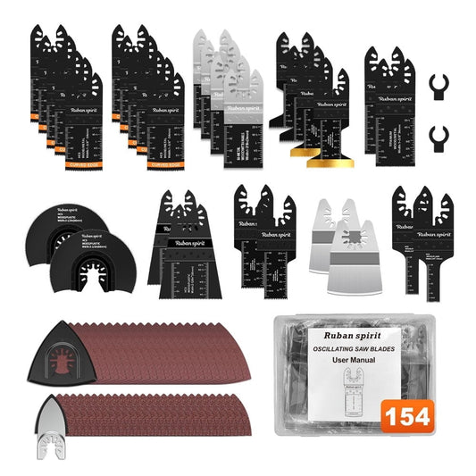 Ruban Spirit 154pcs Oscillating Multi Tool Blade Kit Titanium Bi-Metal Oscillating Saw Blade for Metal Wood Plastics, Quick Release Blade Fit Dewalt Bosch Worx Milwaukee