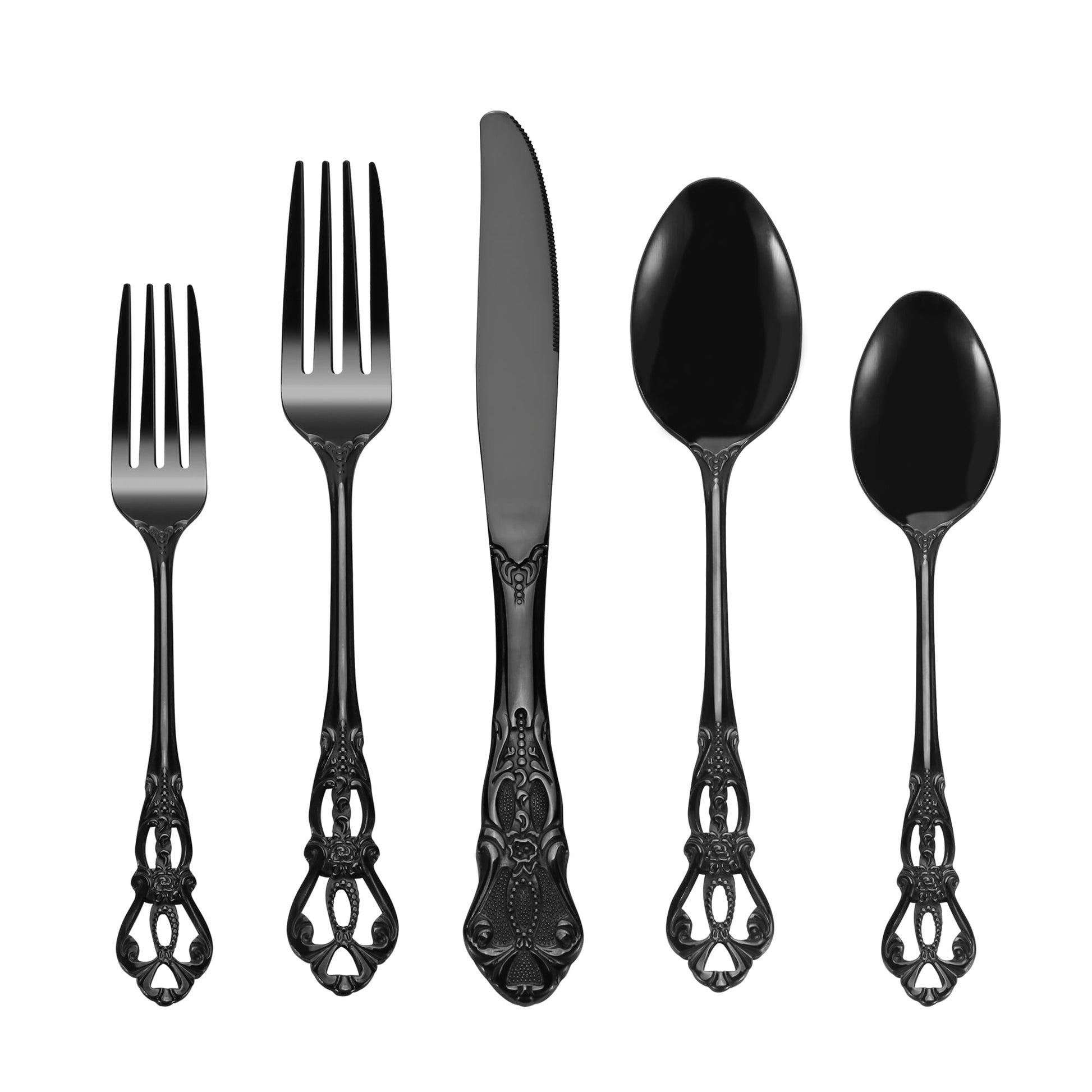 Runfly Gorgeous Retro Royal Black Stainless Steel 20 Pieces Flatware Set,Sets Service for 4