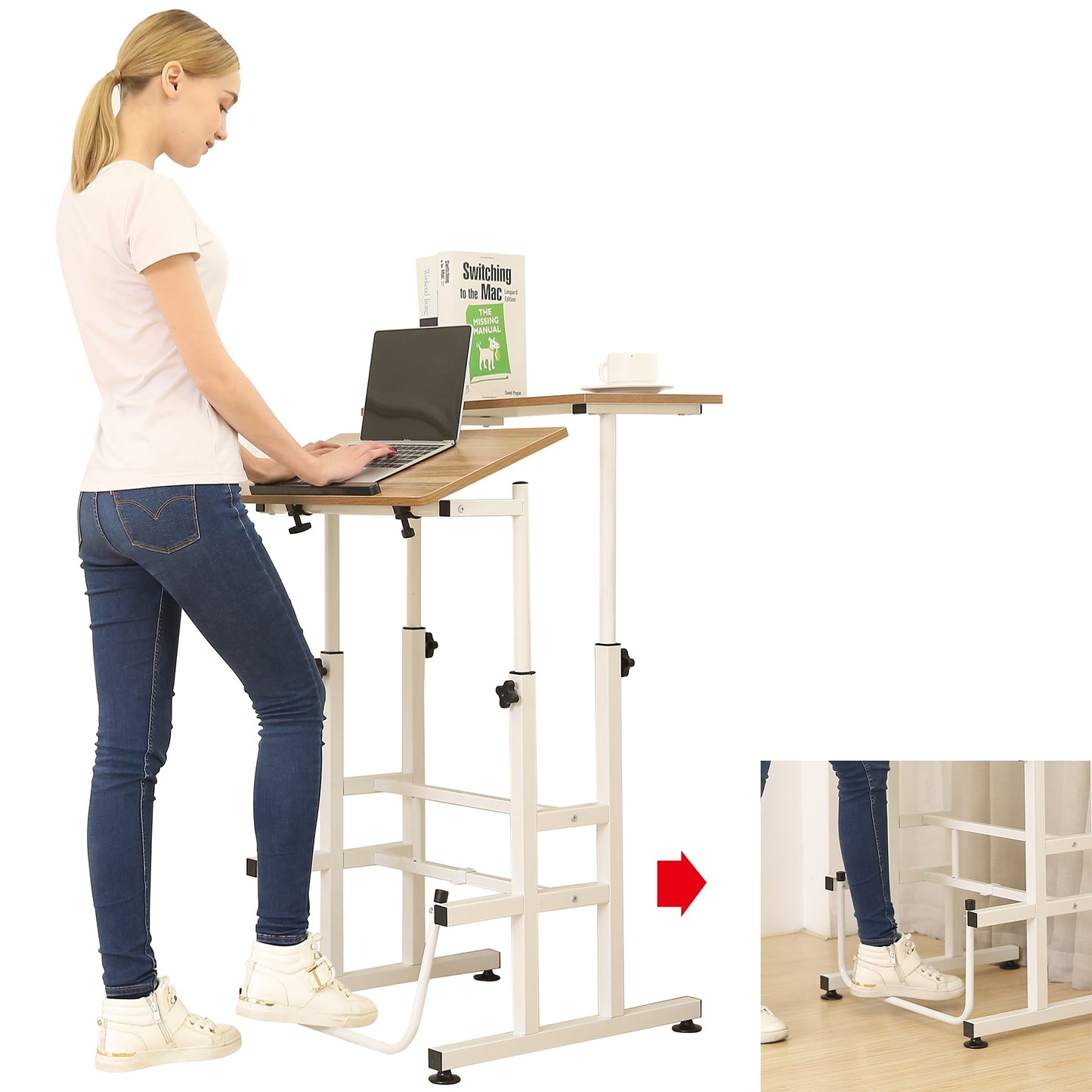 SDADI L101XWFDT Adjustable Height Mobile Standing Office Computer Desk