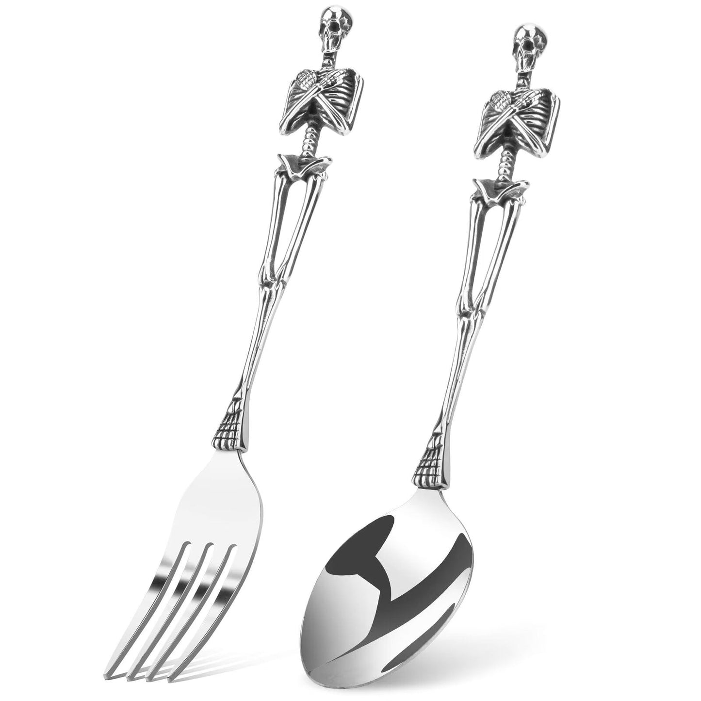 SENIURIS Skeleton Silverware Set, Personality Skull Stainless Steel Unique Design Spoon Fork for Halloween Easter and Christmas. (Skeleton )