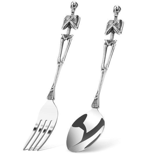 SENIURIS Skeleton Silverware Set, Personality Skull Stainless Steel Unique Design Spoon Fork for Halloween Easter and Christmas. (Skeleton )