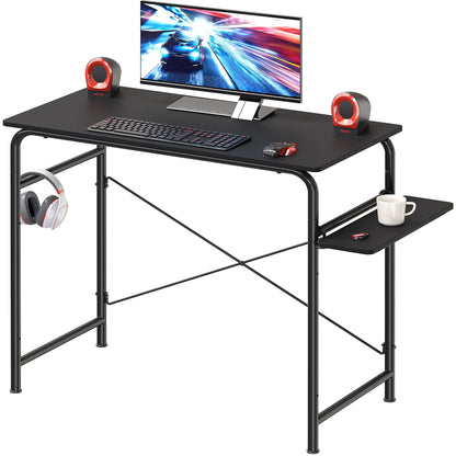 SHW 31-Inch Small Gaming Computer Desk with Shelf, Oak