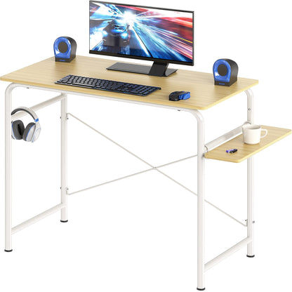 SHW 31-Inch Small Gaming Computer Desk with Shelf, Oak