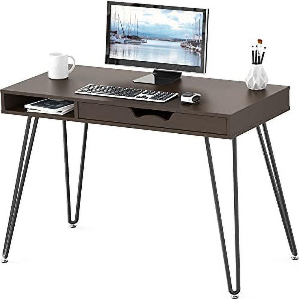 SHW Home Office Computer 40" Hairpin Leg Desk with Drawer and Storage, Espresso