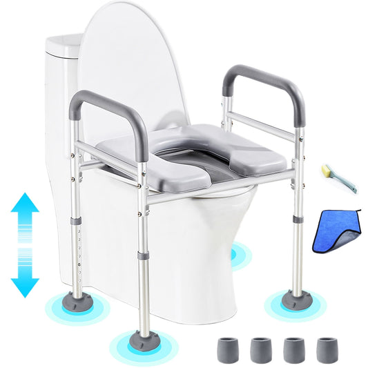 SHYUJAJIE Raised Toilet Seat with Handles 450lbs, Adjustable Padded Toilet Seat Risers for Seniors & Handicap, Stand Alone Toilet Safety Chair