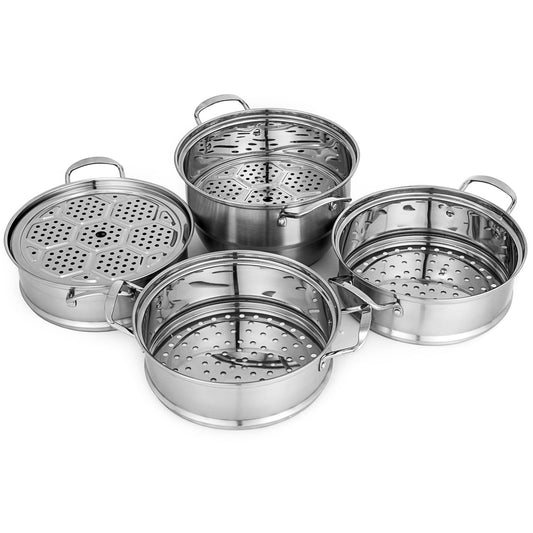 SKYSHALO 11" Multi-Layer 5-Tier Stainless Steel Steamer Cookware Pot with Handles