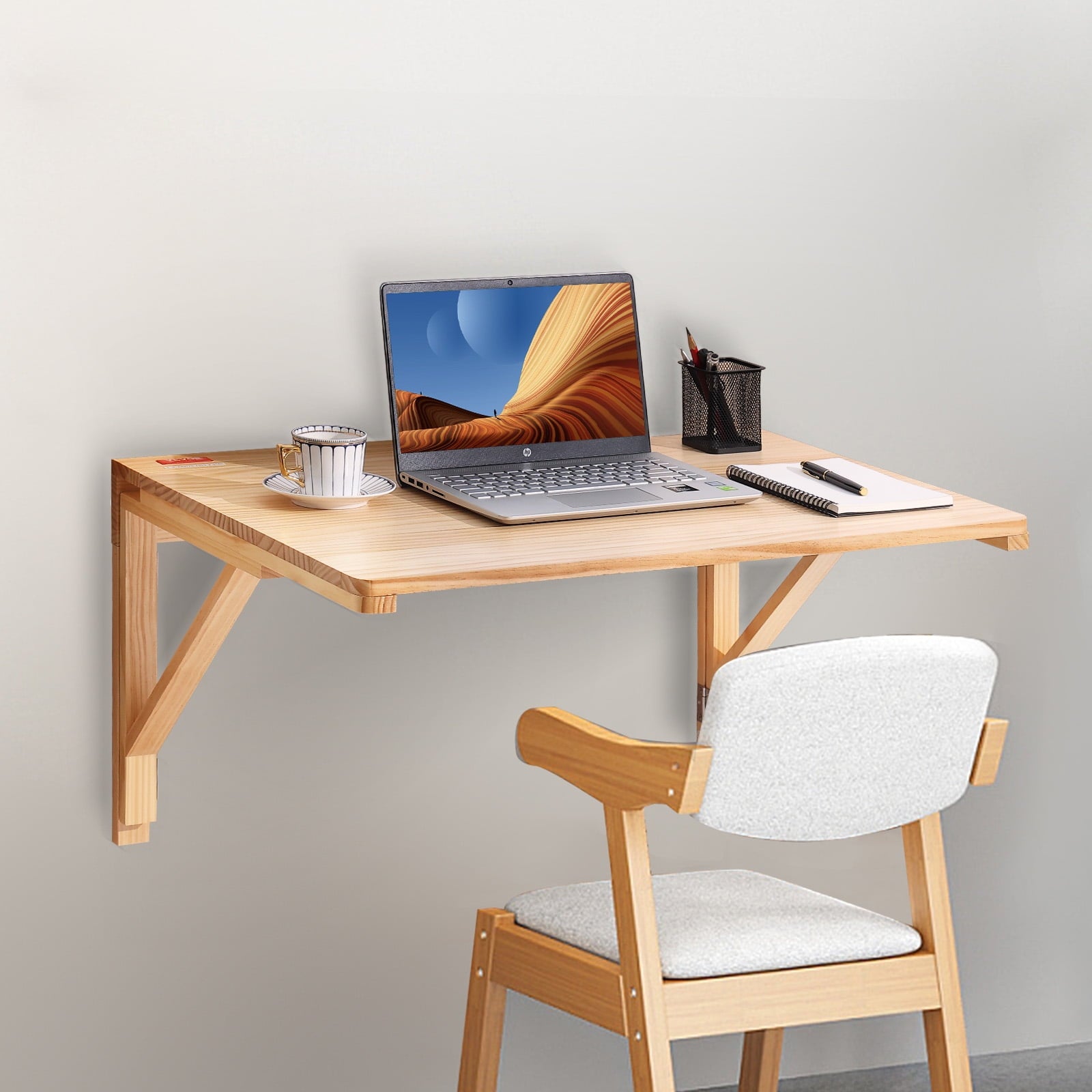 SKYSHALO Wall Mounted Wooden Folding Table Desk Drop Leaf Tables 31.5" x 23.58" x 17.24" Floating Folding Laptop Computer Desk for Study,Bedroom,Bathroom,Wooden Table