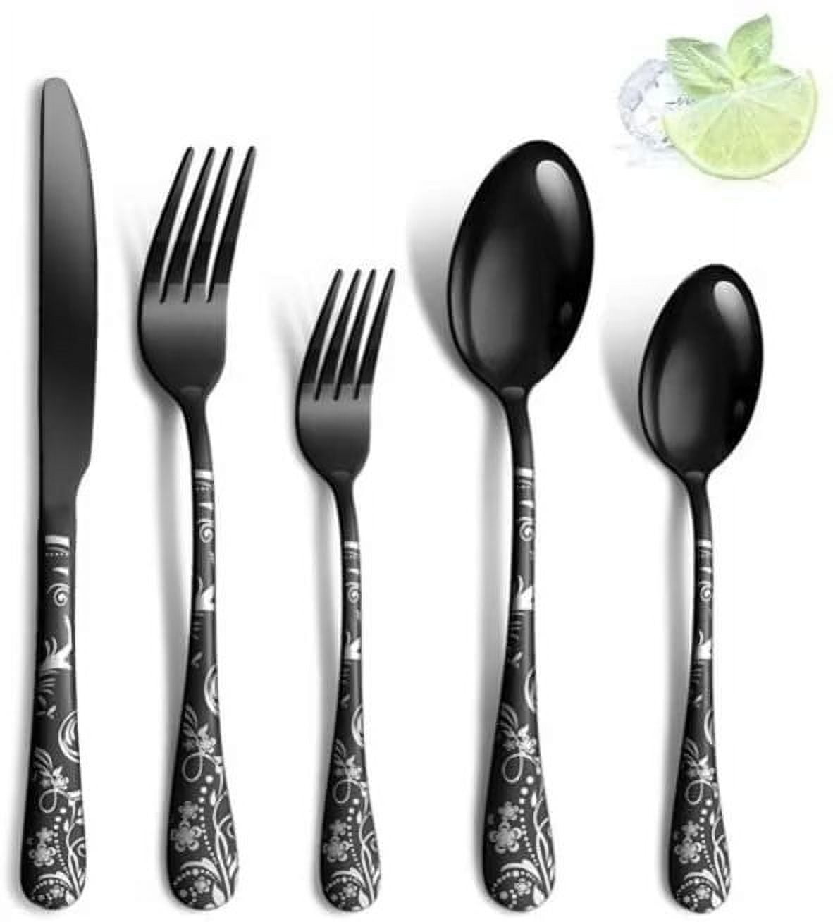 STRELECT 20pcs Silverware Set for 4, Stainless Steel Flatware Cutlery Set Include Fork/Knife/Spoon, Mirror Polished, Dishwasher Safe, Black