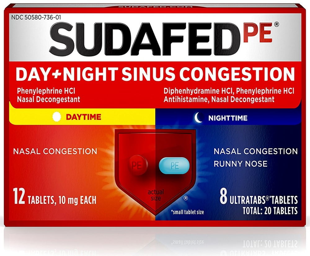 SUDAFED PE Day and Night Sinus Pressure and Congestion Tablets 20 ea (Pack of 2)