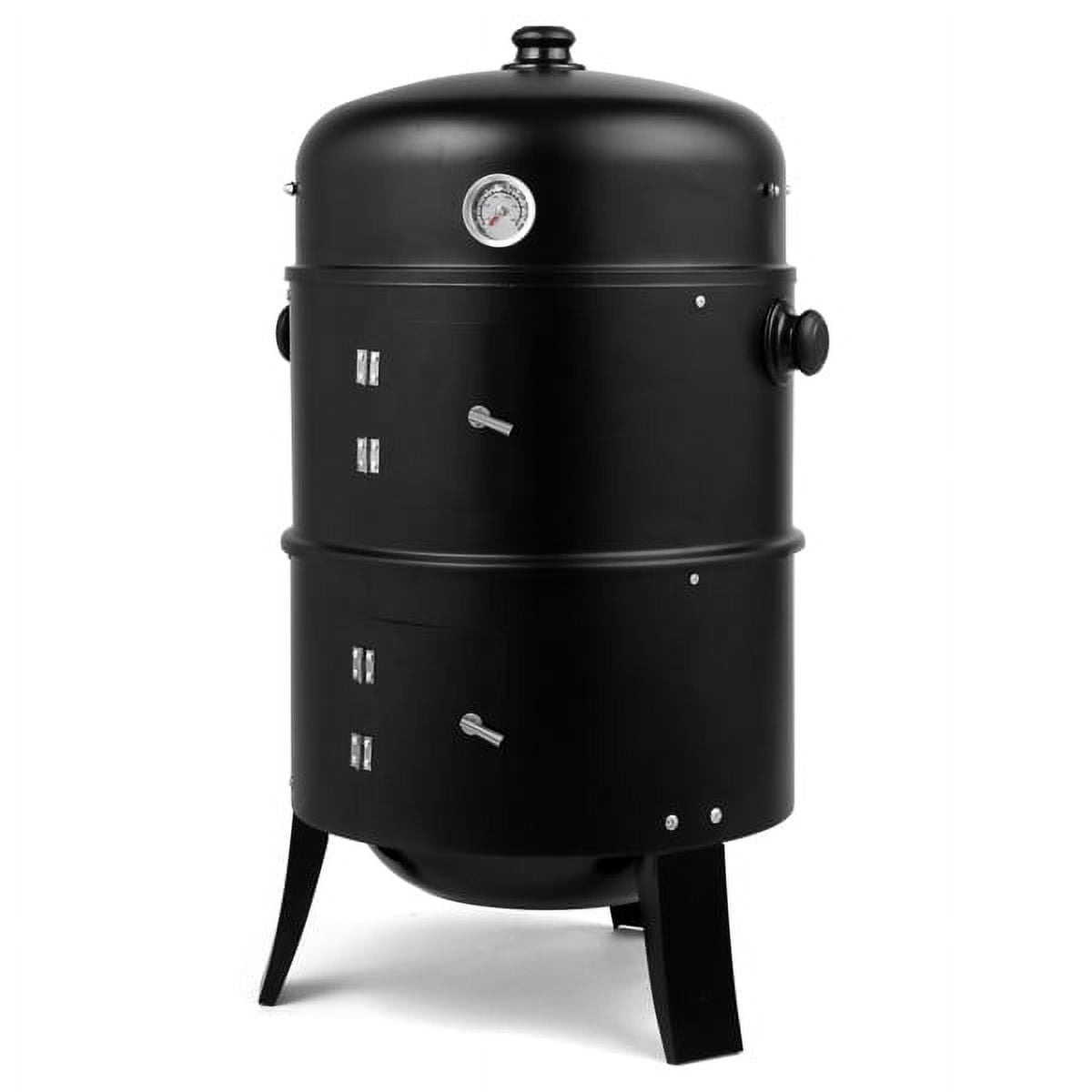 SYTHERS Charcoal Smoker BBQ Grill, 3IN1 Outdoor Vertical Smoke Portable Meat Cooker, Black