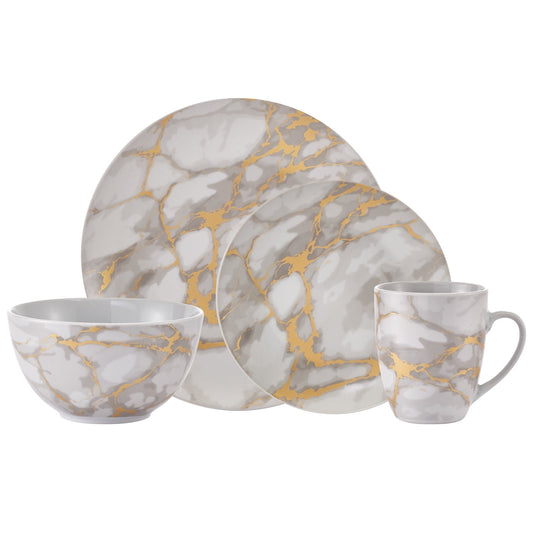 Safdie & Co. Porcelain Dinnerset 16 Piece Gold Marble