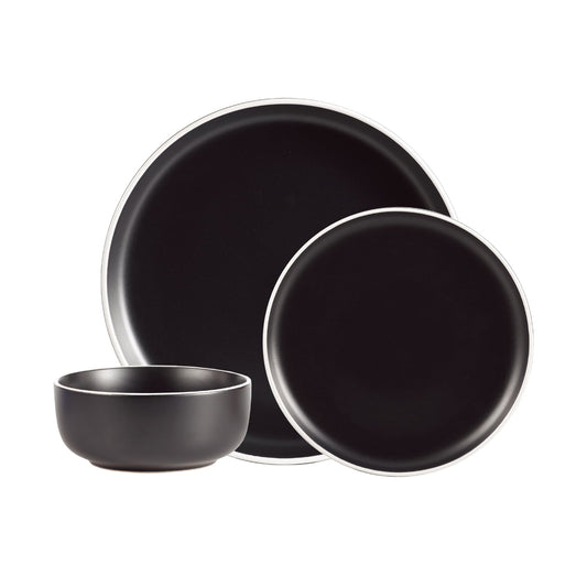 Safdie & Co. Stoneware Dinnerset 12 Piece 2-Tone Cylinder Matte Black