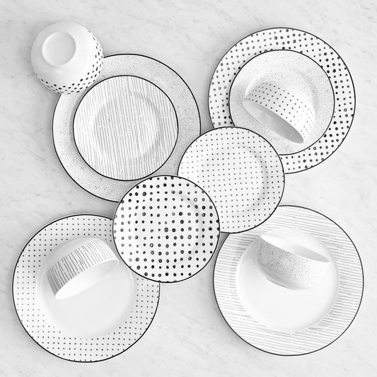 Safdie &amp; Co. Porcelain 12 Piece Dinnerset in Black and White Sketch