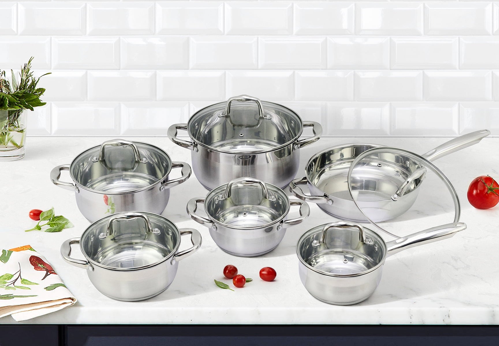 Saint Birch 9-Piece Modern Stainless Steel Cookware Set in Metallic Silver