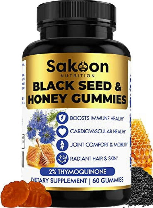 Sakoon Black Seed Oil & Honey 60 Gummies 2%+ THYMOQUINONE  Nigella Sativa Seeds| Super antioxidant for Immune Support, Joints, Digestion